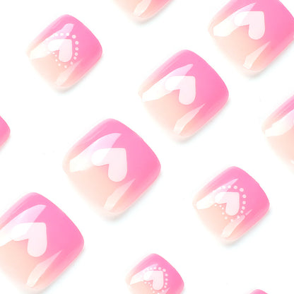 Nail art rosa mudança gradual pé branco peça de amor nail art finalizada patch curto ｜365nails