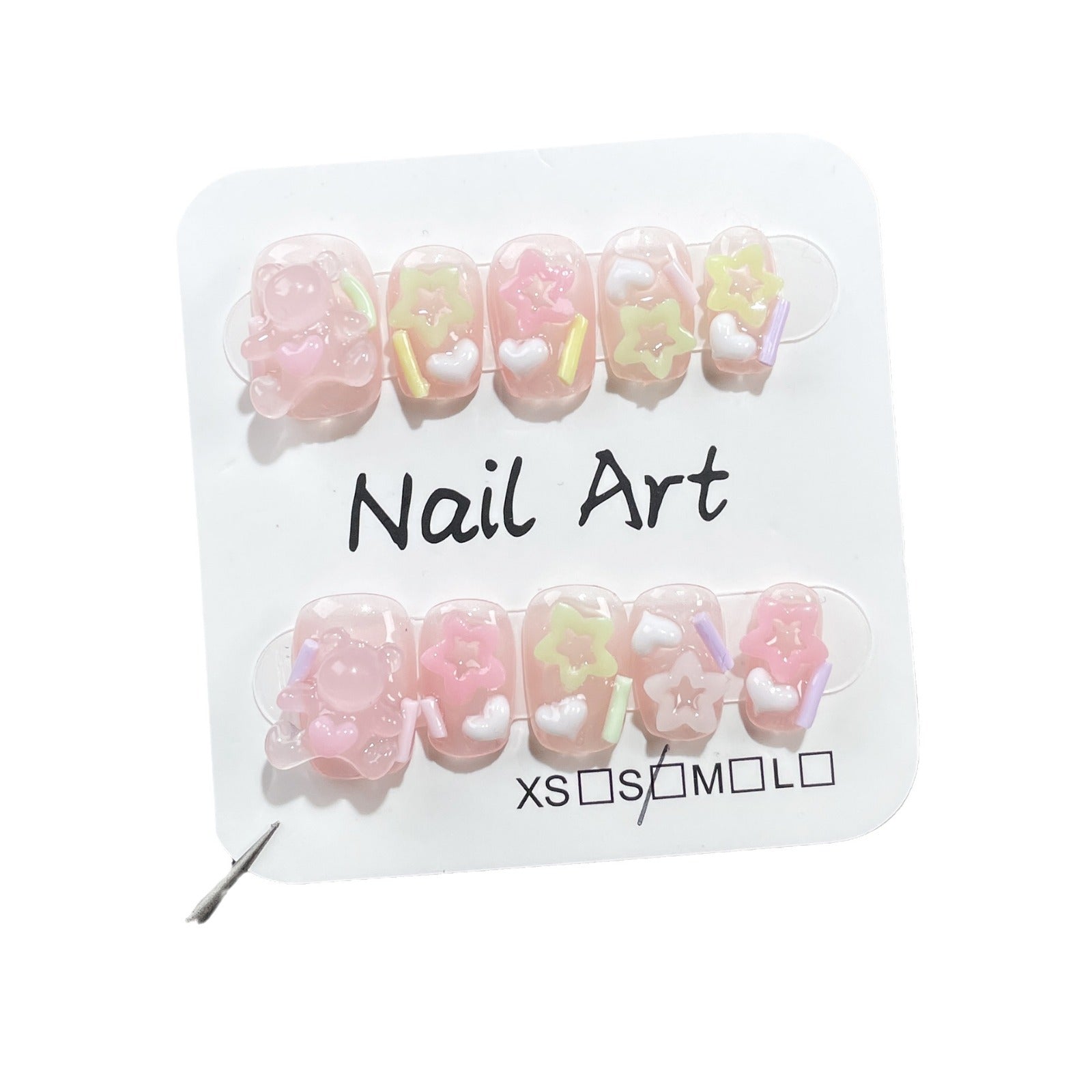 Parche de manicura artesanal con diseño de oso, dulce y tierno, para uñas postizas cortas, hechas a mano, venta al por mayor, adhesivos para uñas portátiles | 365nails