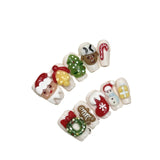 Cute 3D Christmas Press‑On Nails – Santa, Wreath & Gingerbread Short Design