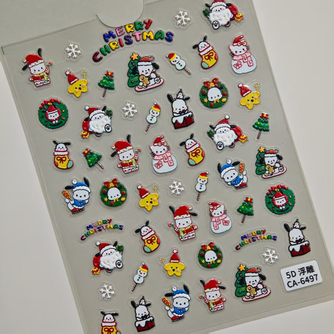 Sanrio Christmas Series Nail Art Sticker 5D Embossed Hello Kitty Melody Kulomi Nail Sticker CA