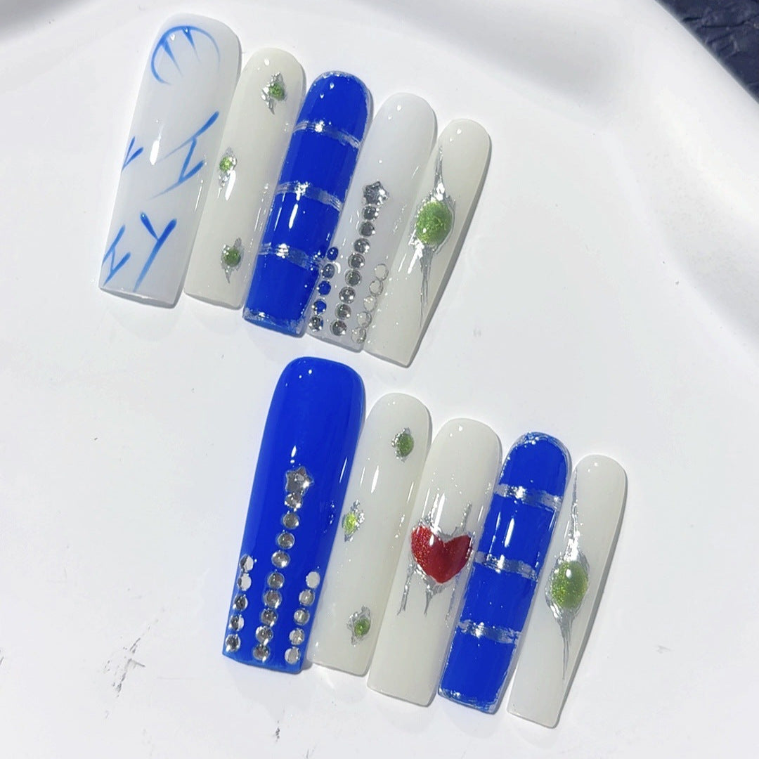 冰藍極簡愛心穿戴甲