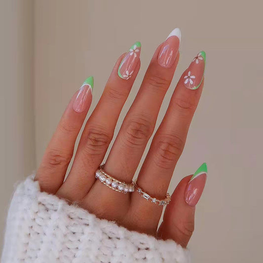 French green flower press on nails nails patch press on finished nails sticker removable nails piece nails piece｜365nails