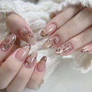 Leopard Nude Gradient Nails with Cute Animal Detail