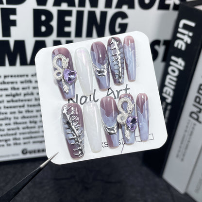 Adesivo de unha mágico em pó com espelho aquarela feito à mão, dragão tridimensional, adesivo de unha longo para uso no ano todo ｜365nails