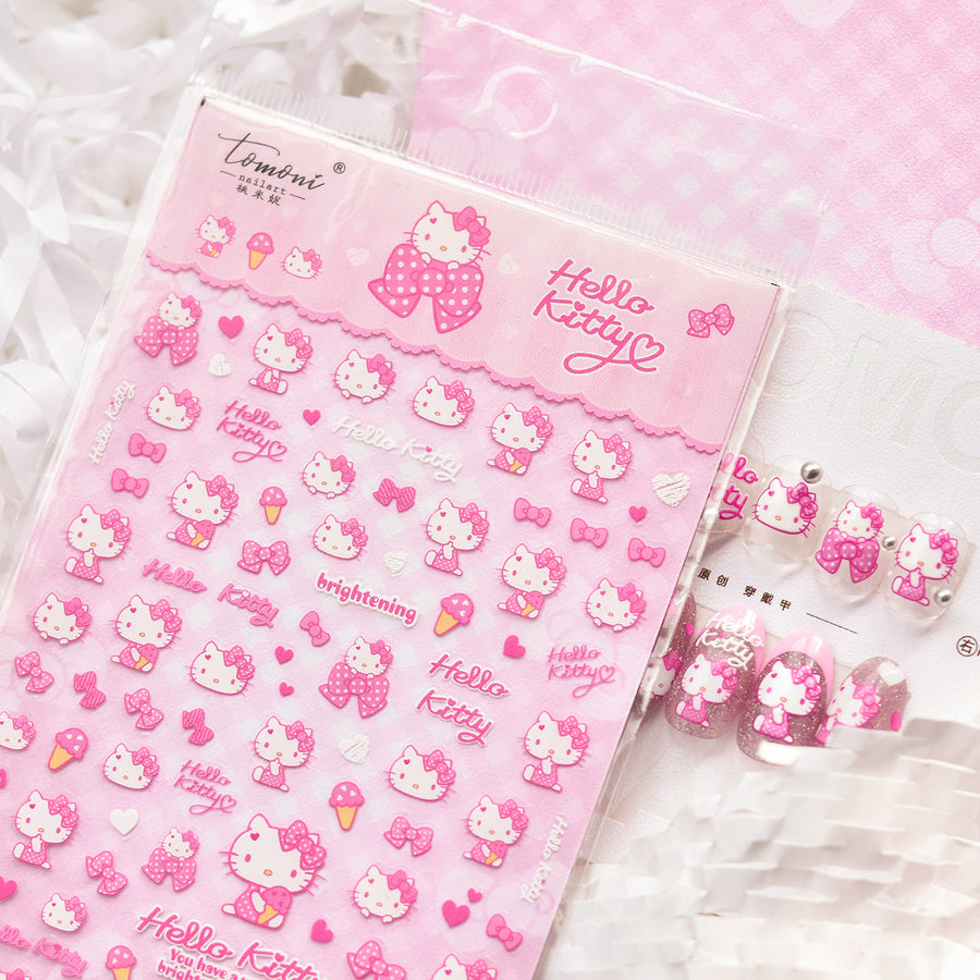 Hello Kitty Pink Bow Collection: "Sweet Kitty" – 3D Embossed Nail Sticker