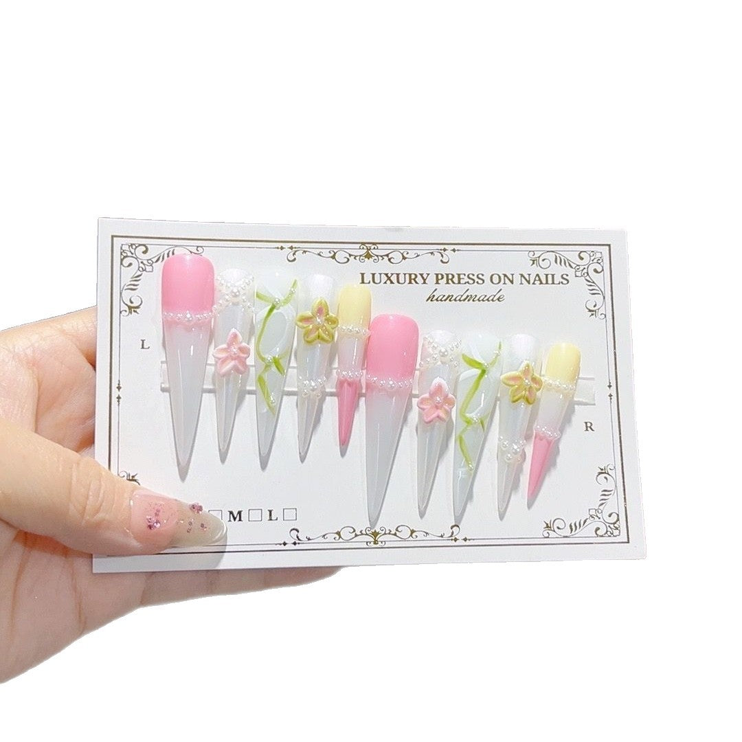Soft Pearl Floral Extra Long Press On Nails