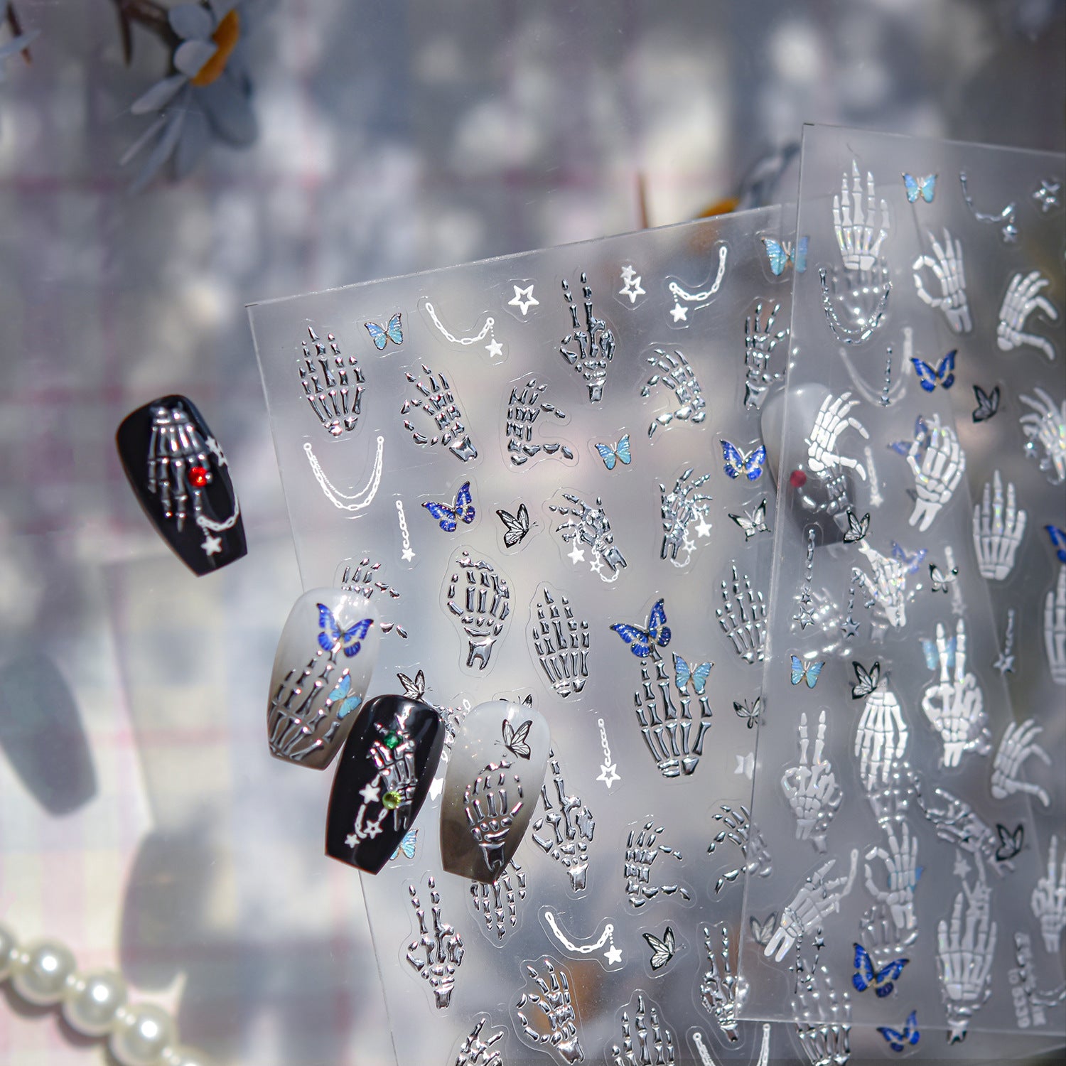 365nails: "Metallic Skeleton Hand & Butterfly" – Nail Art Stickers