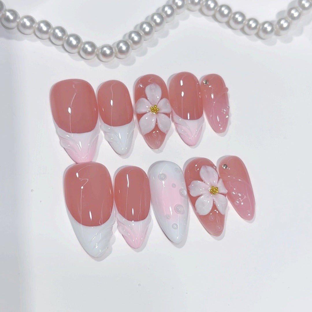 Sakura Petal: "Pink Floral" – Almond Press-On Nails