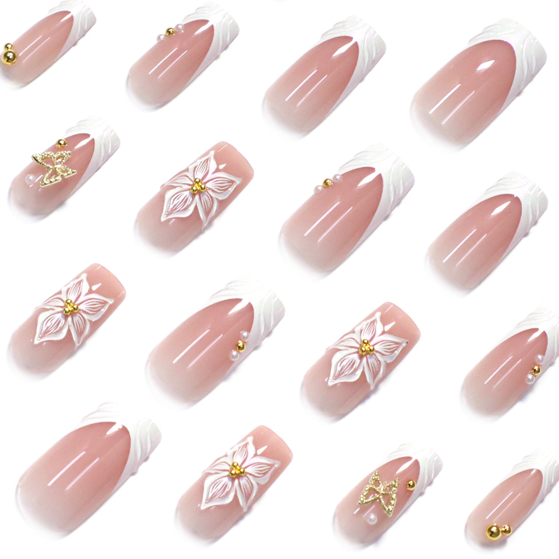Short Almond Press On Nails with Pink Base & Red Polka Dot & Plaid Accents