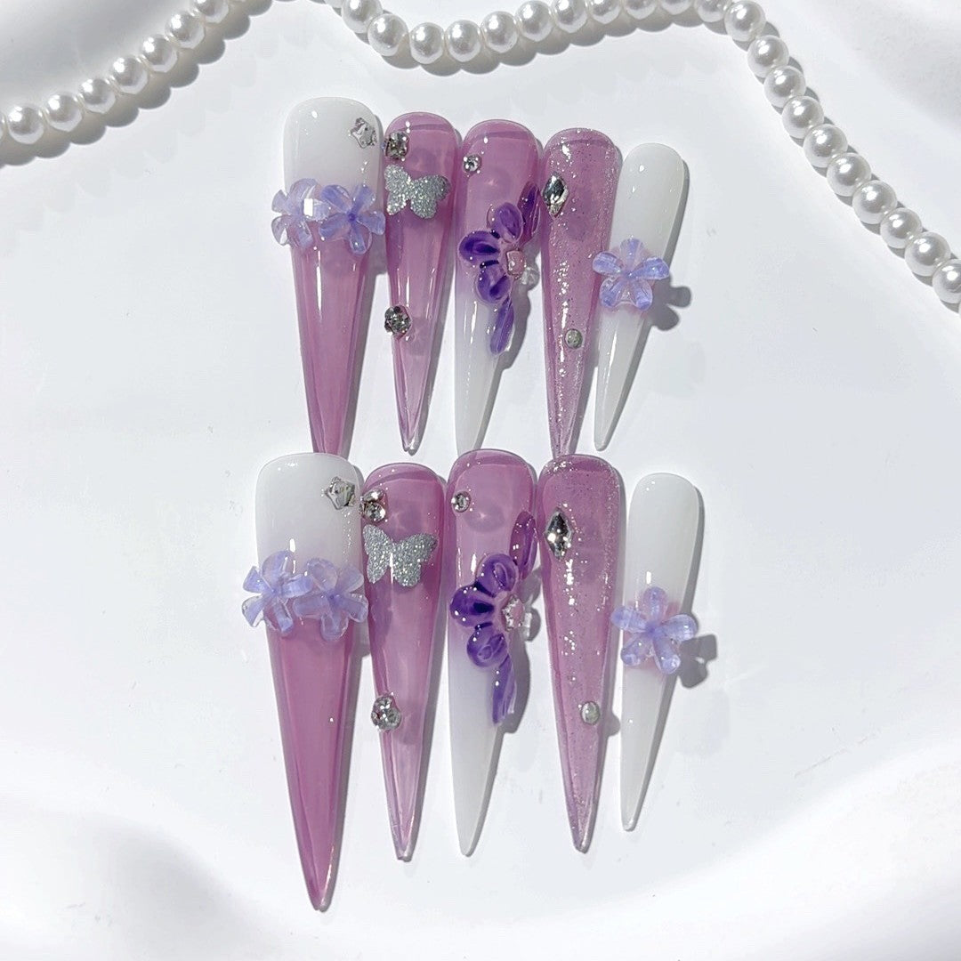 Lavender Butterfly Fairy Extra Long Press On Nails