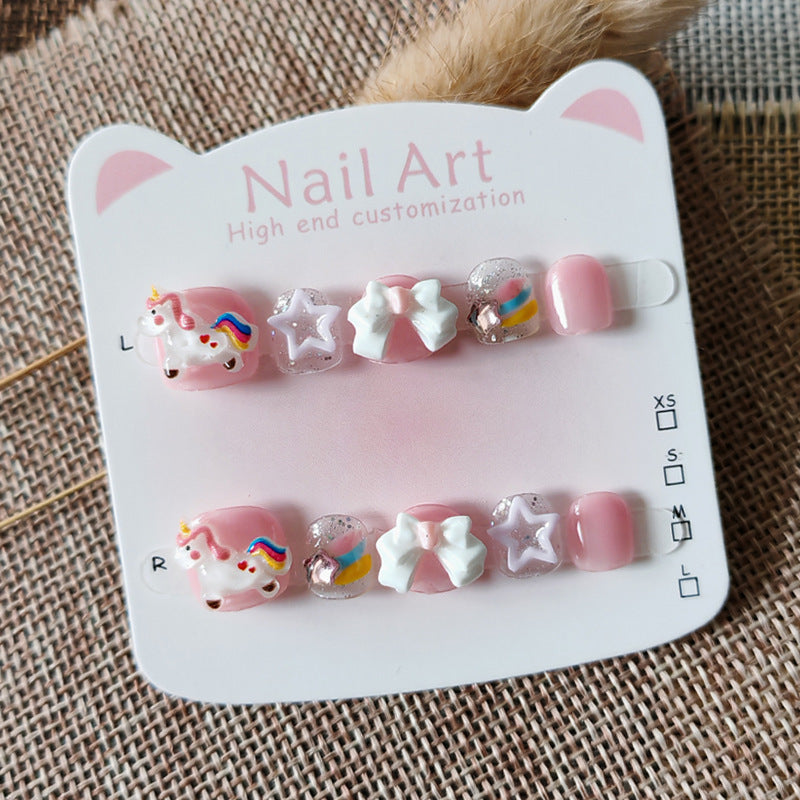 365nails-Unicorn Kids Series: "Rainbow Unicorn Dream" – Short Square Kids Nail Art