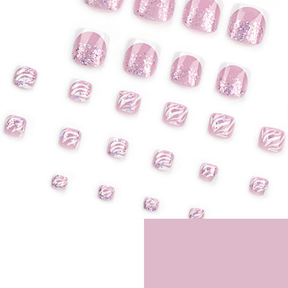 Short Wear Foot Nail Removable French Toenail Patch Nail Patch New White Striped Foot Nail Art Wholesale｜365nails