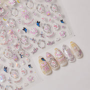 Cherry Blossom Princess Jewel: "Royal Sakura Frame" – 5D Embossed Nail Sticker