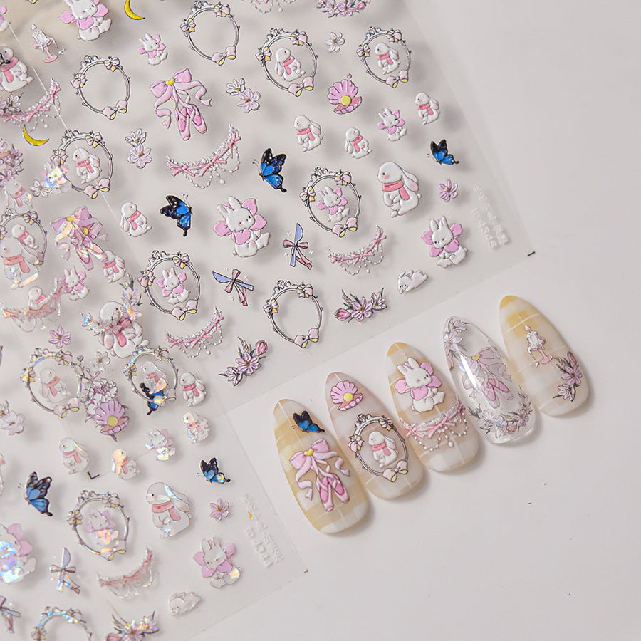Cherry Blossom Princess Jewel: "Royal Sakura Frame" – 5D Embossed Nail Sticker