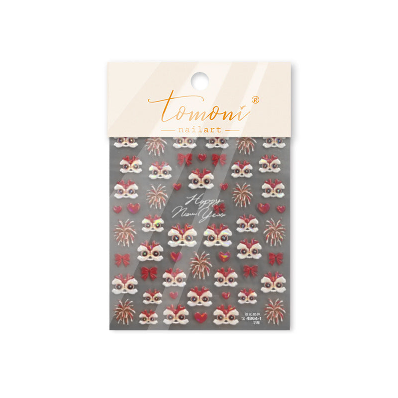 Firework Lion Dance Collection: "Festive Lion" – 3D Embossed Nail Sticker