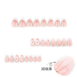 Short Almond 3D Stereo Pink Flower press-on nails