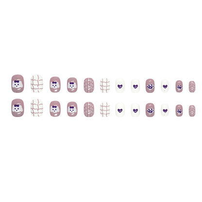 Taro color graffiti cute bear love manicure kids nails｜365nails