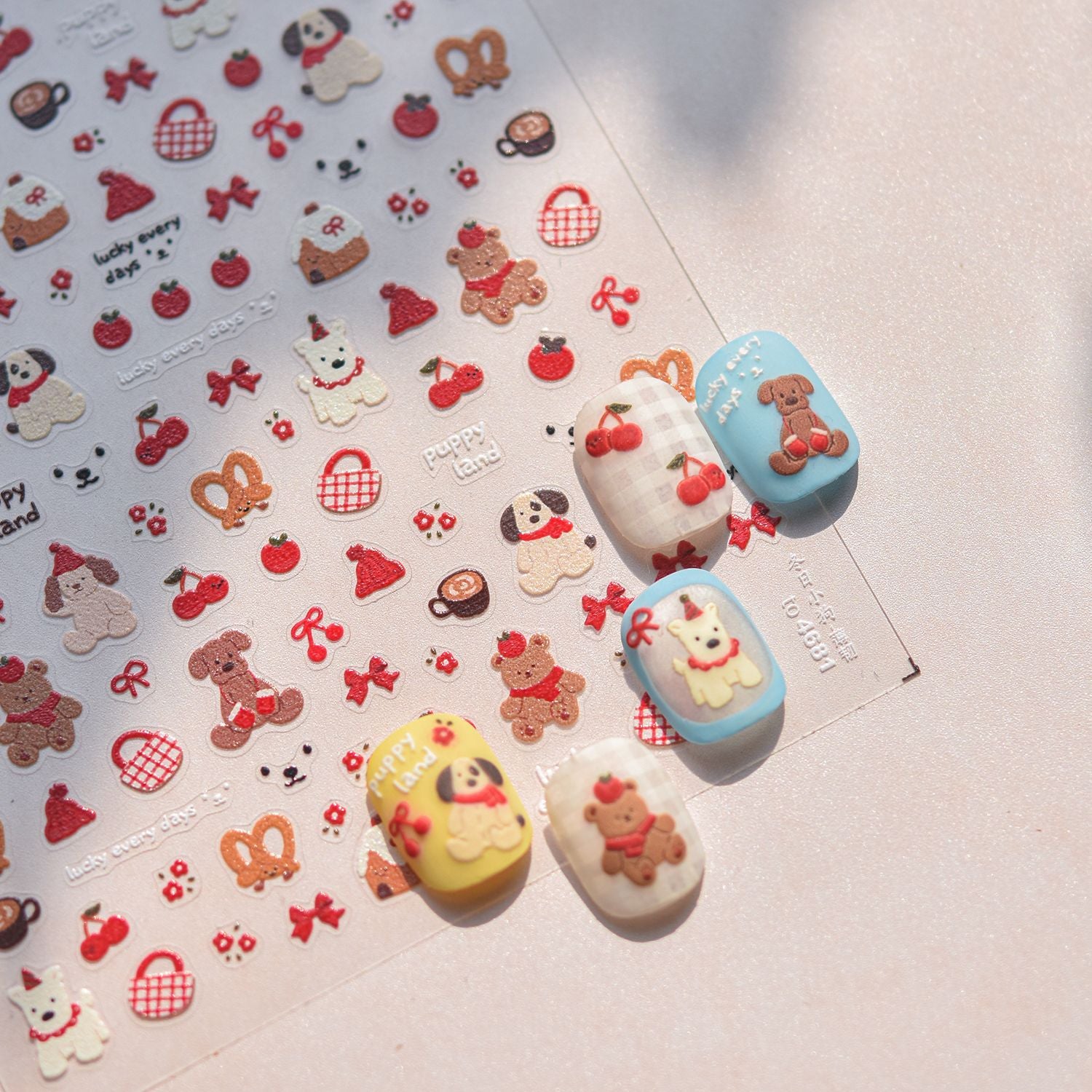 Puppy Café Collection: "Cute Puppy & Dessert" – 3D Embossed Nail Sticker
