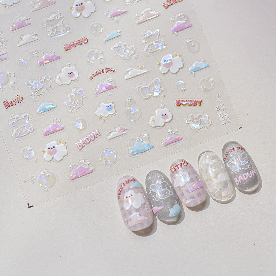 Holographic Cloud & Rainbow: "Dreamy Sky Cloud" – 5D Embossed Nail Sticker