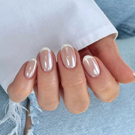 Manicura de alto sentido, 30 piezas en caja recubiertas, borde blanco francés simple ｜365nails