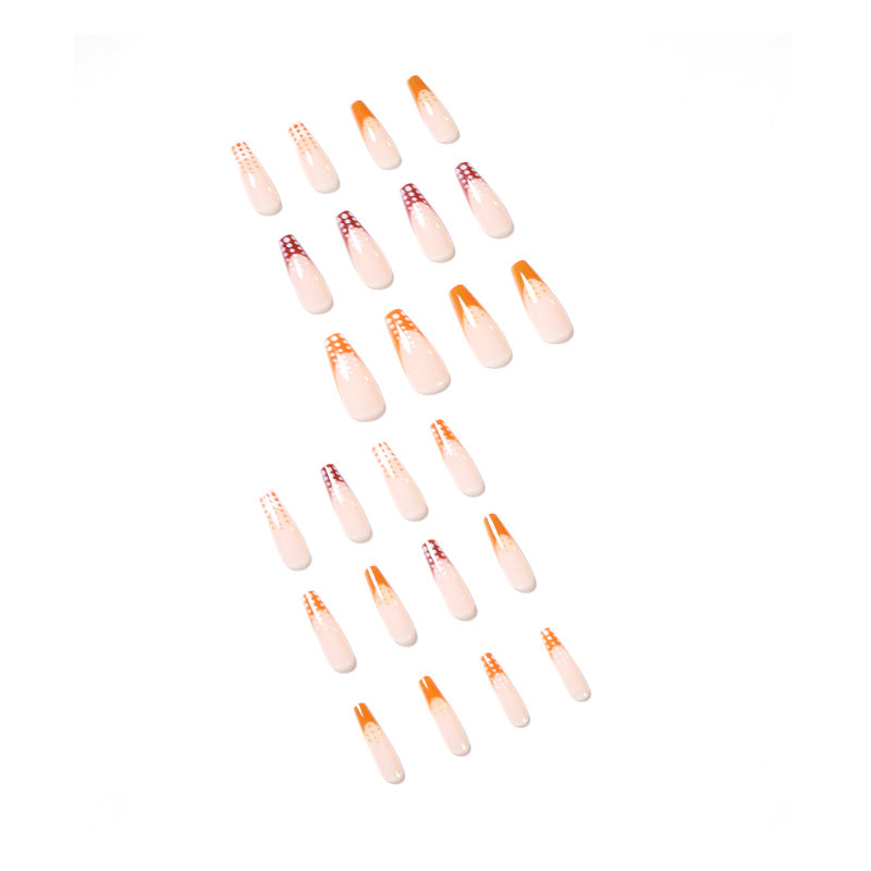 Manucure française couleur café, série de faux ongles à pois, approvisionnement direct｜365nails