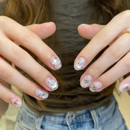 Mini unhas curtas de pressão, unhas de coelho fofas de desenho animado, peça de unha com glitter de estrela, unhas de amor, peça de unha, atacado｜365 unhas