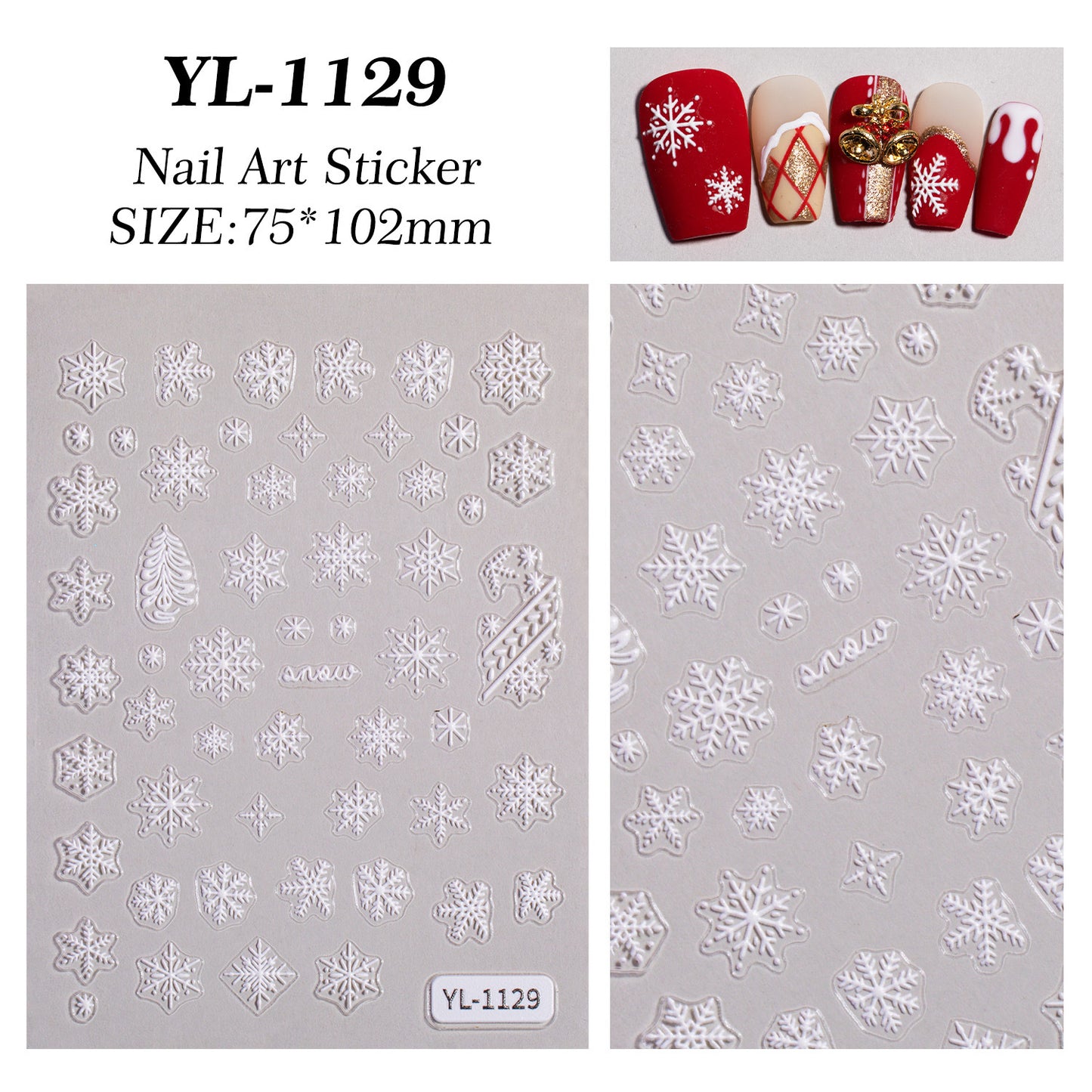 Winter Christmas Snowflake Nail Art Sticker 5D Embossed Three-dimensional White Hollow Snowflake Nail Sticker Ornament YL