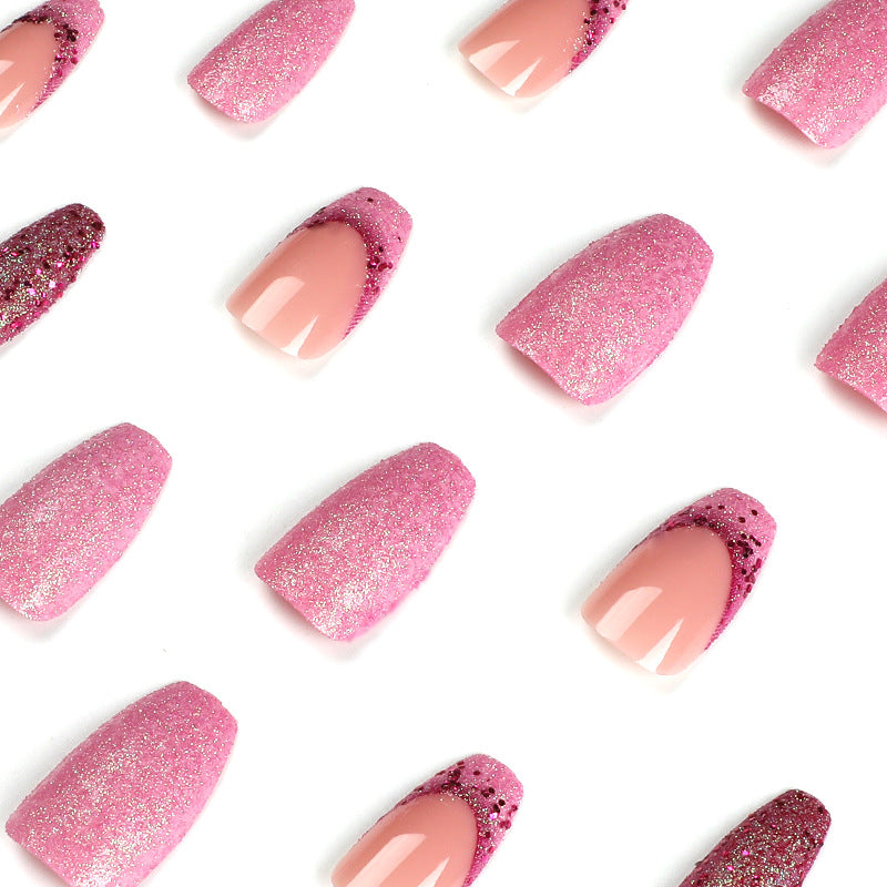 Pó para unhas postiças Glitter roxo Arte de unha francesa com lantejoulas Adesivo de unha vestível Peça de arte de unha Unha removível finalizada ｜365nails