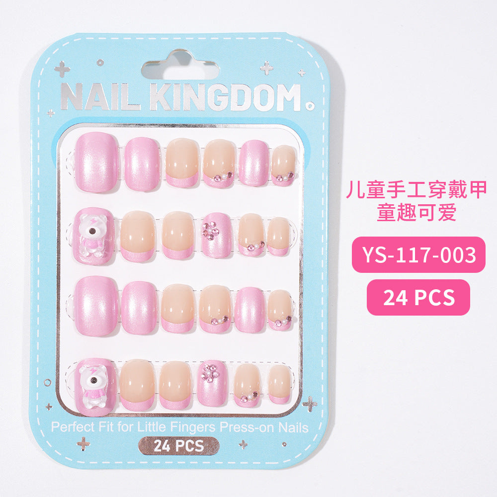 Children's Nail Art Nail Sticker Girl Cartoon 24 Nail Art Sticker Cute Removable press on nails With Drill