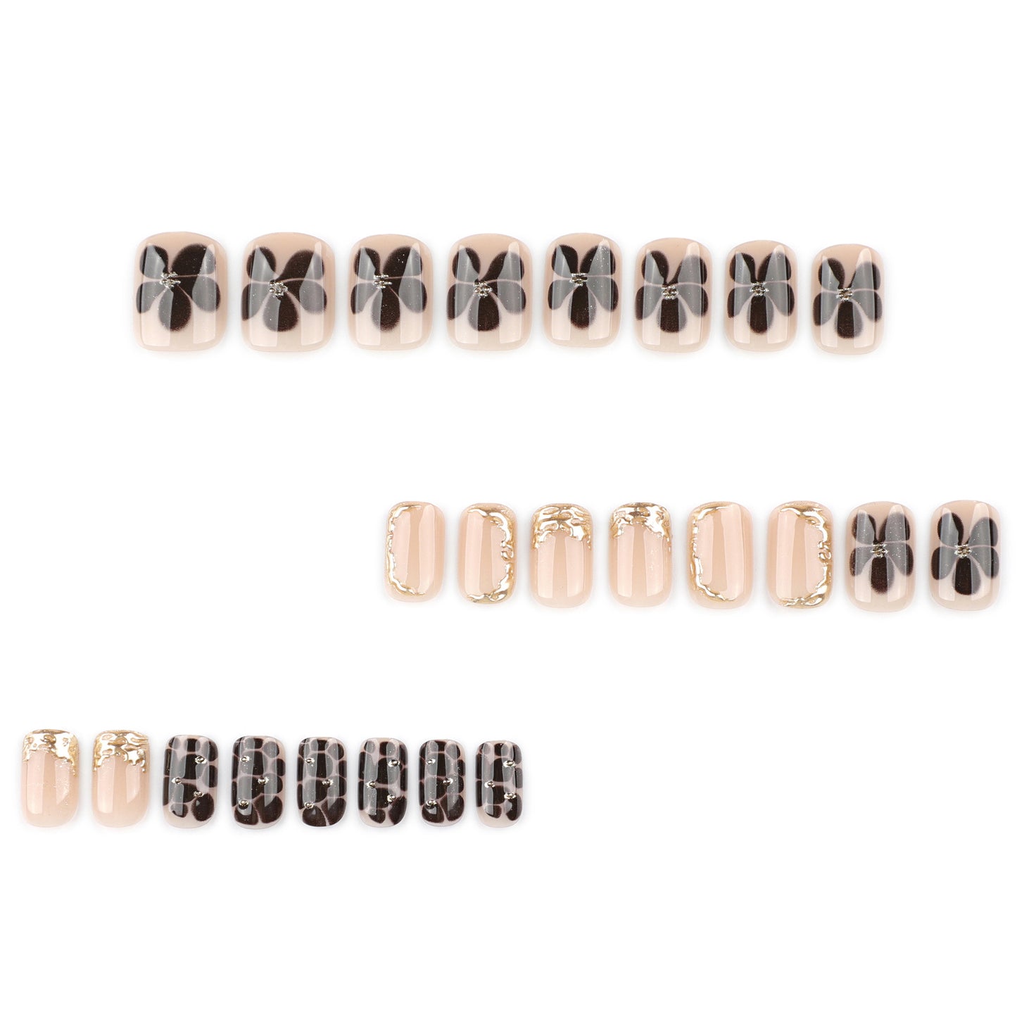 Brown Petals Flower Square Short 3D press-on nails