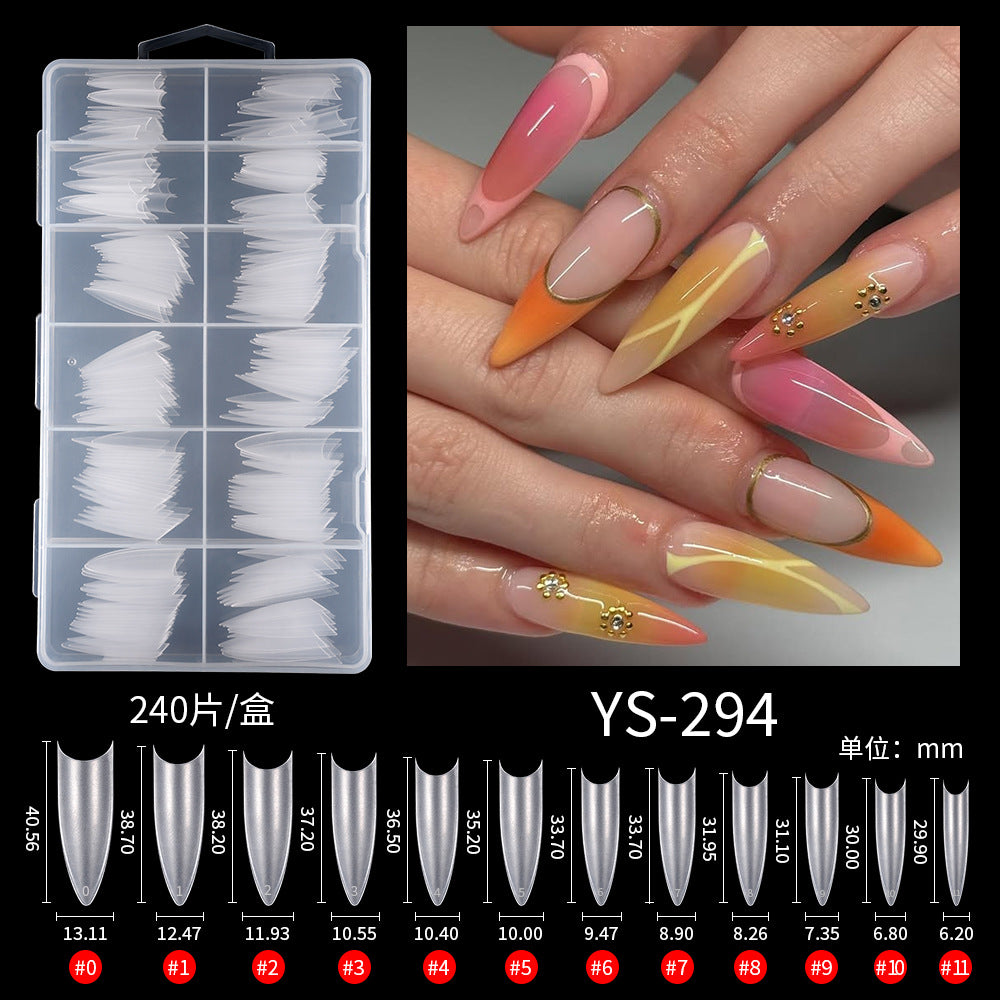 Nail Tips Nail matte, cut-free grinding, semi-sticker, long 240 pieces, boxed transparent water pipe nail patch, fake nail wholesale (MOQ=3)