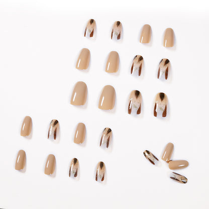 Milk tea color smudged leopard print press-on nails art finished nail art patch nail patch fake nail removable nail piece｜365nails
