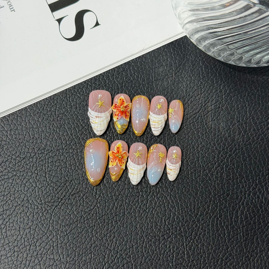 365nails: "Ocean Whisper" – Handmade 3D Shell & Floral Stiletto Nails