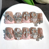 Blush Nude Butterfly Crystal Press On Nails