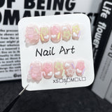 Parche de manicura artesanal con diseño de oso, dulce y tierno, para uñas postizas cortas, hechas a mano, venta al por mayor, adhesivos para uñas portátiles | 365nails