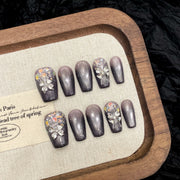 365nails: "Shadow Bloom" – 3D Floral & Cat Eye Handmade Almond Nails