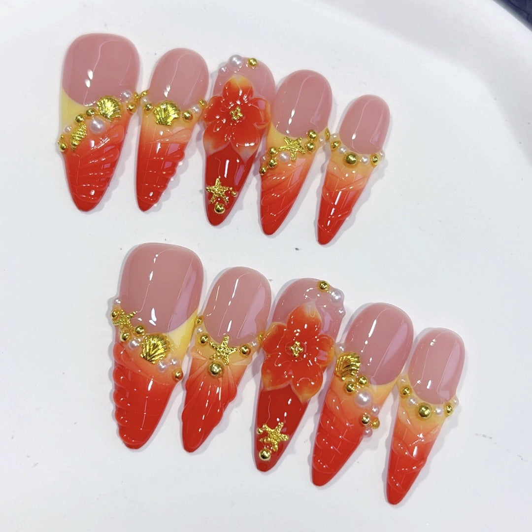 Strawberry Bloom: "Red Berry" – Long Almond Handmade Press On Nails