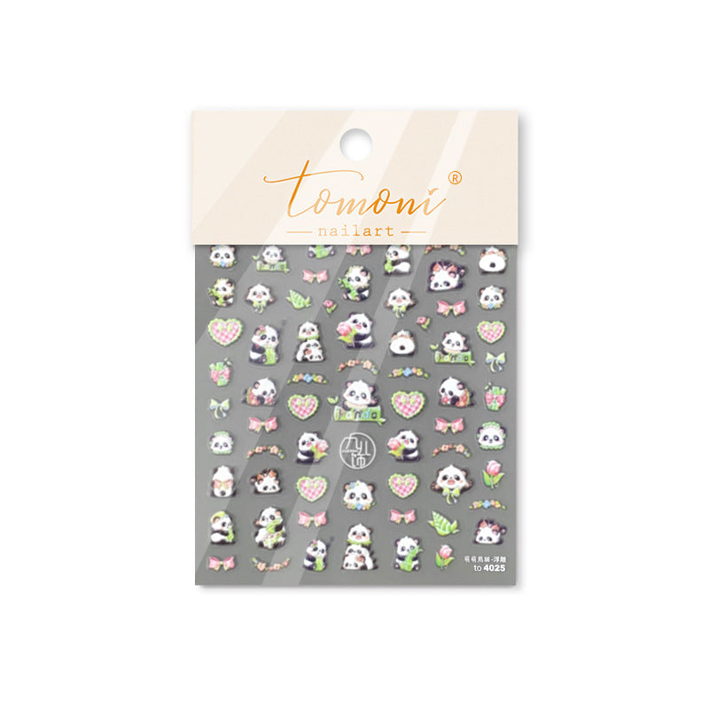 Cute Panda & Floral Nail Stickers – 5D Embossed Kawaii Panda Set