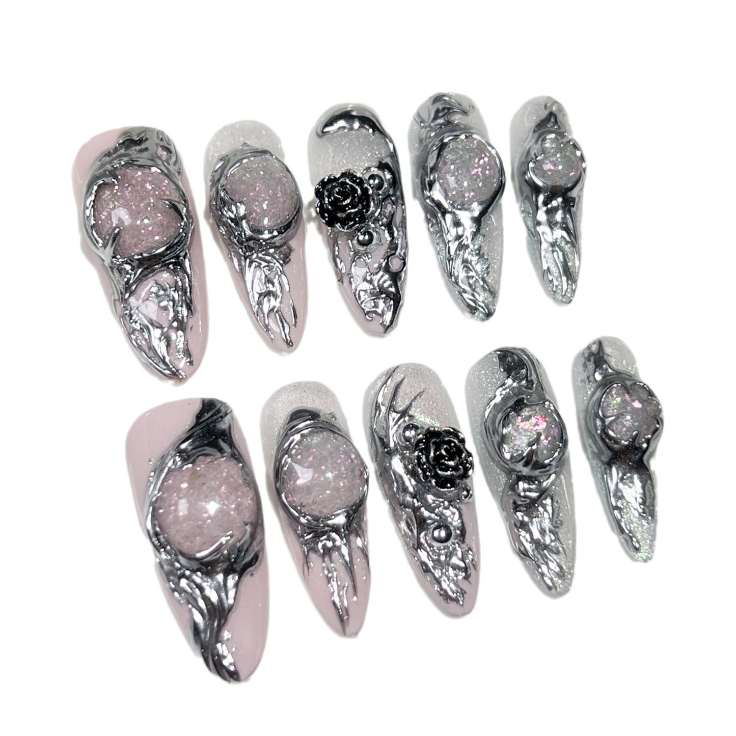 Unhas postiças artesanais Glazed Realm Personalidade Criativa Doce e Descolada Spice Girl Arte de unhas longas ｜365nails