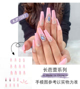 Balé francês longo com strass azul, linha ondulada, pequena flor preta, para manicure, fornecimento direto, patch 365nails