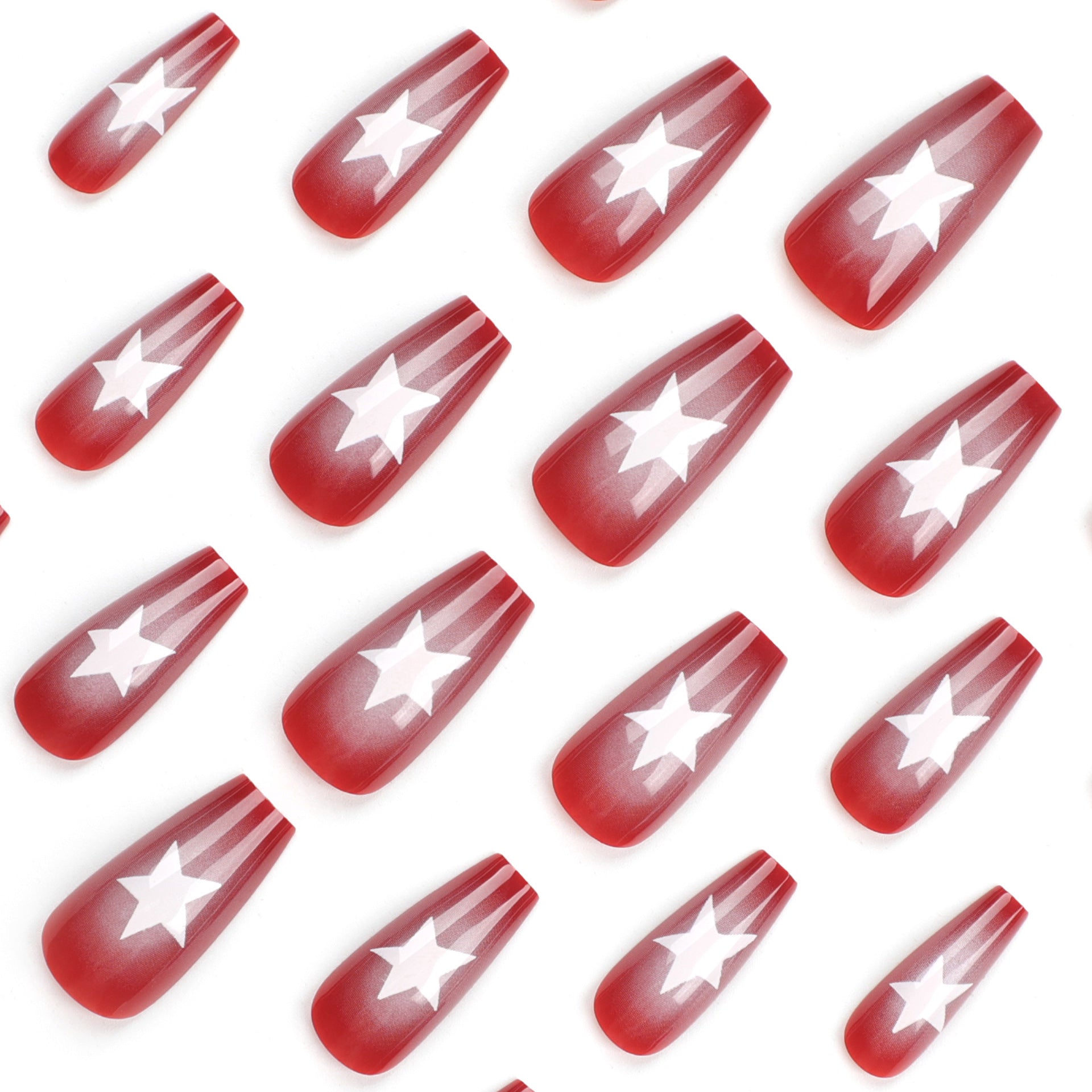 紅色法式 熱銷穿戴甲 白色星形（五角星）甲貼 成品批發｜365nails