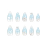 Unhas postiças destacáveis com manchas azuis, atacado, novas unhas de manicure 3D, unhas postiças com estampa de estrela do amor, unhas postiças ｜365nails