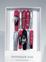 Red Silver Metallic Cross Statement Press On Nails