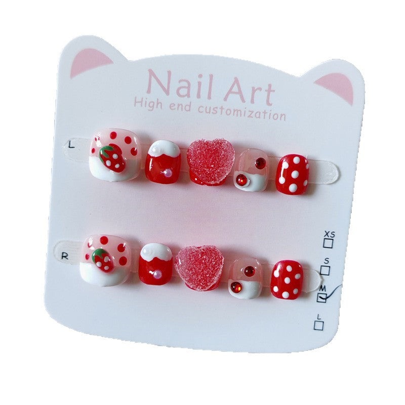 365nails-Strawberry Sweet Kids Series: "Strawberry Dessert Party" – Short Square Kids Nail Art