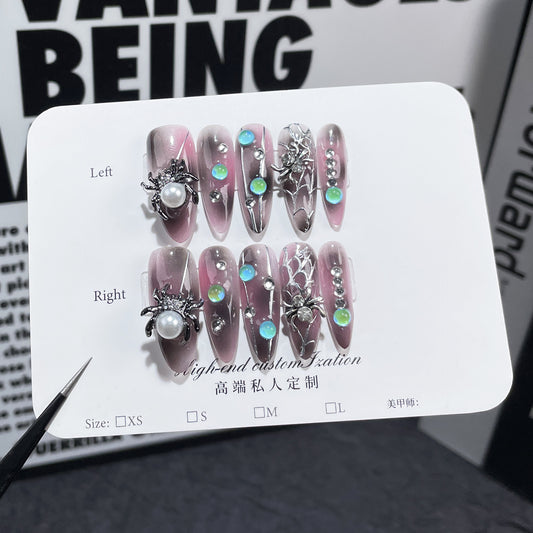 Handmade press on nails dark  style niche spider medium and long nail patch Halloween  sticker｜365nails