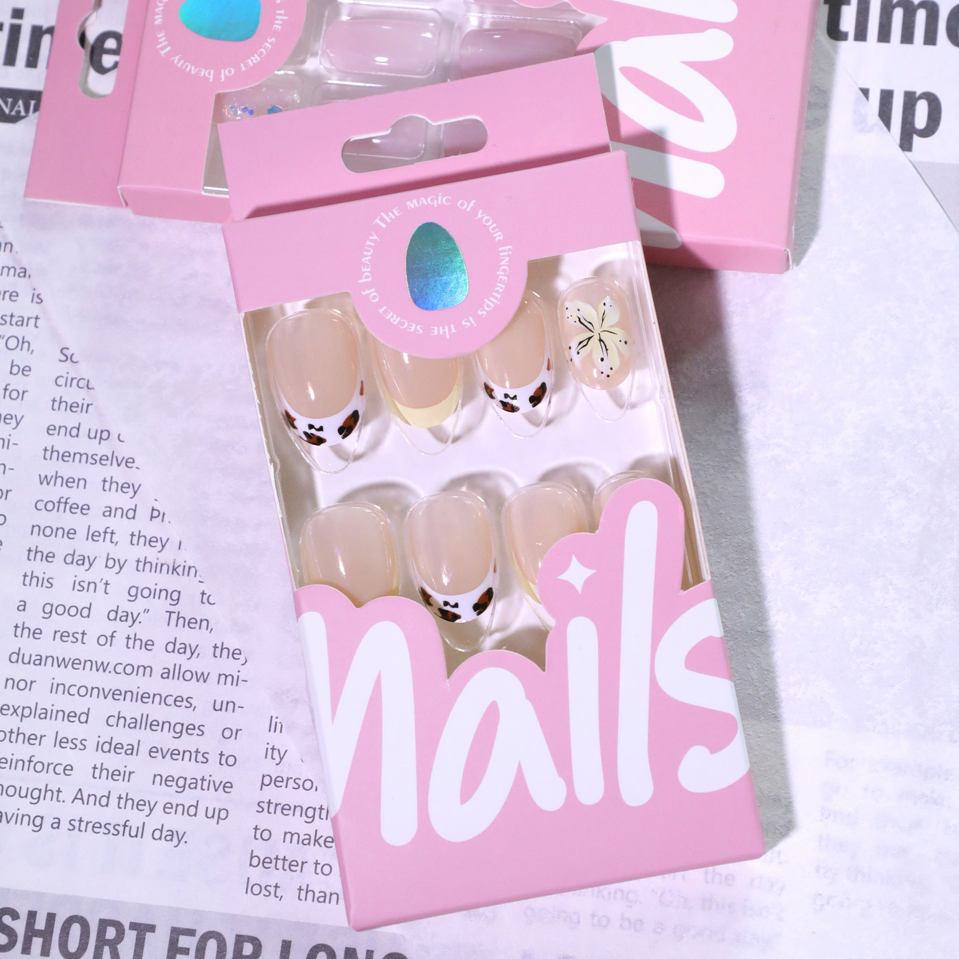 3D flower short almond press-on nails