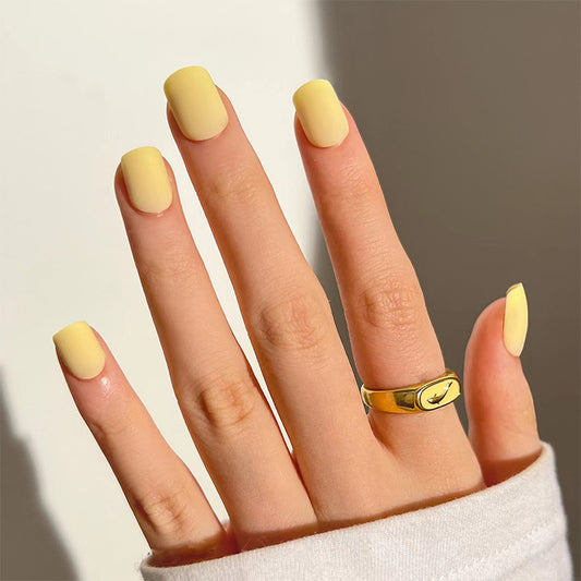 Nail art, wear nail macaron yellow removable nail art fake nail patch wholesale press on nails｜365nails