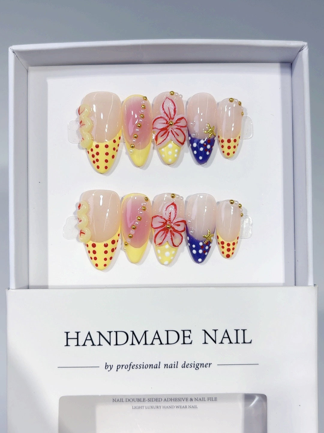 Pop Art Bloom: "Polka Dot Floral Pop" – Almond Shape Handmade Press-Ons