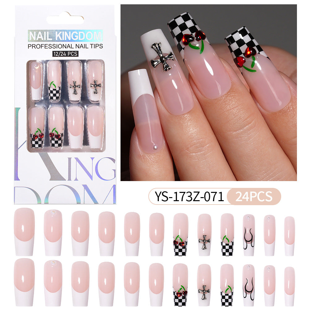 Press on nails fake nail patch extension nail Spice Girl medium rectangle removable 24 pieces with drill manicure