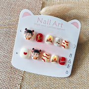 365nails: "mythical nezha" – short round handmade kids press-on nails